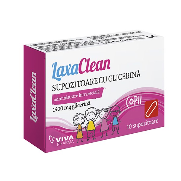 LAXACLEAN - Supozitoare cu glicerina, pentru copii (1400 mg) - VivaPharma